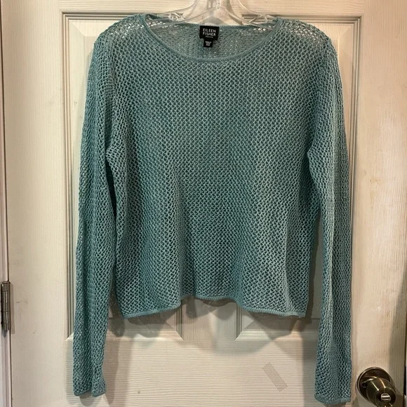 Eileen Fisher Blue Open-Knit Sweater - Picture 4 of 16